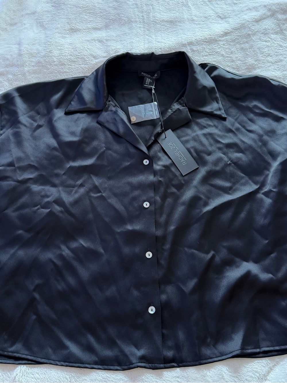 Rachel Zoe Women's Black Satin Button-Up Shirt